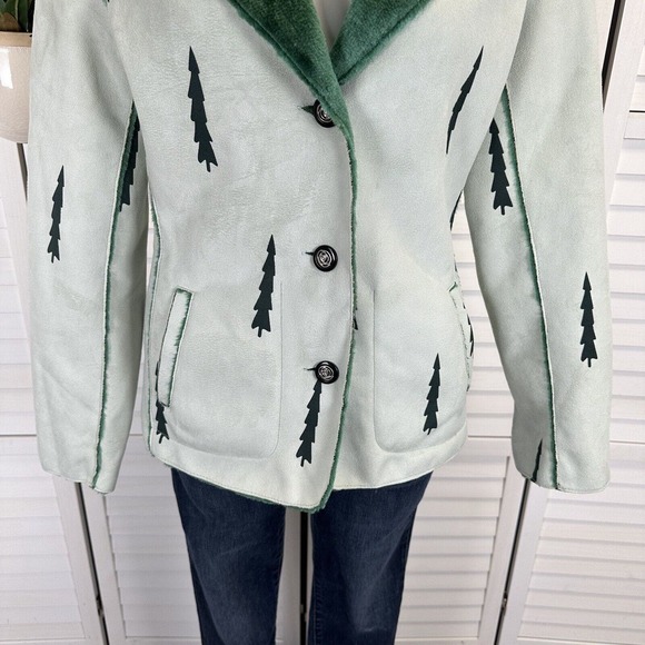 Montana Clothing Company Green Reversible Tree Jacket Faux Suede Plush Size S - Picture 6 of 11
